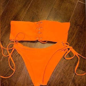 Orange strapless bikini